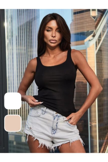 Lirona Kadın Modal Pamuk Likralı Tül Biyeli Kalın Askılı Atlet - Siyah