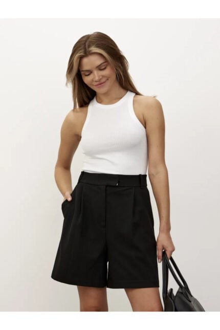 Lirona Pamuk Fitilli Kaşkorse Halter Yaka Geniş Biyeli Örme Atlet Crop - Beyaz