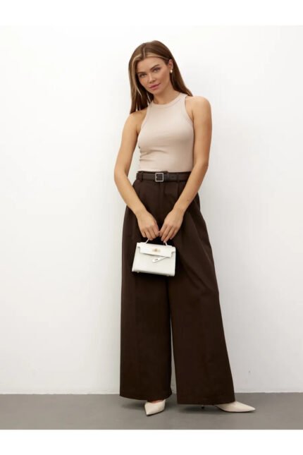 Lirona Pamuk Fitilli Kaşkorse Halter Yaka Geniş Biyeli Örme Atlet Crop - Taş