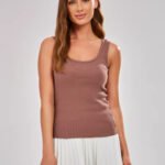 Lirona Kadın Pamuklu Kaşkorse Fitilli Kalın Askılı Örme Atlet Bluz - Kahverengi