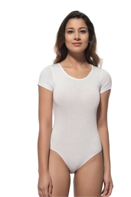 Lirona Bisiklet Yaka Kısa Kol Çıtçıtlı Body Pamuklu - Beyaz