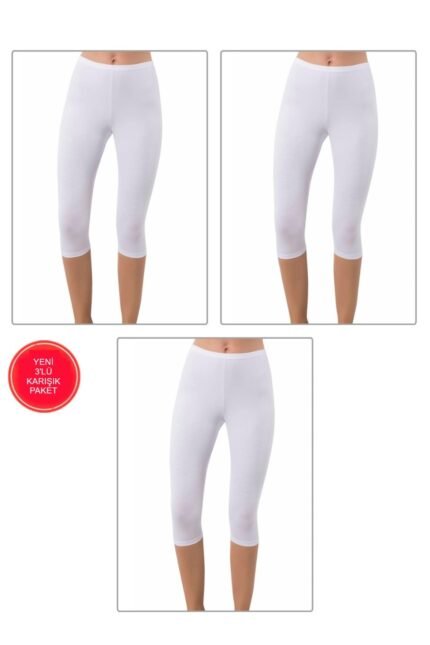 Lirona Pamuk Diz Altı Pantolon Ve Etek İçi Astar Şort Tayt - 3'lü paket Beyaz