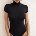 Lirona Dik Yaka Boğazlı Kısa Kol Çıtçıtlı Body Tesettür Body Pamuklu - Siyah