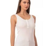 Lirona Kadın Pamuk Kaşkorse Fitilli Önü Patlı Kalın Askılı Örme Atlet Crop - Ekru - Kırık Beyaz