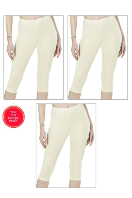 Lirona Pamuk Diz Altı Pantolon Ve Etek İçi Astar Şort Tayt - 3'LÜ PAKET açık Ten