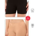 Lirona Pamuk Diz Üstü Mini Pantolon Etek İçi Astar Şort Tayt - Siyah-ten 2'li Paket