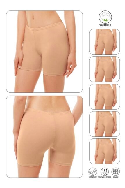Lirona Pamuk Diz Üstü Mini Pantolon Etek İçi Astar Şort Tayt - 5'li Ten