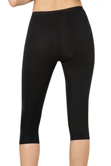 Lirona Pamuklu Likralı Diz Altı Kapri Tayt Etek Altı Tayt - Siyah