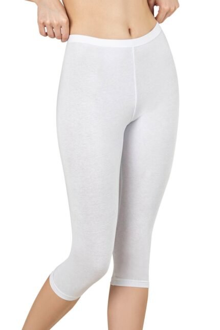 Lirona Pamuklu Likralı Diz Altı Kapri Tayt Etek Altı Tayt - Beyaz