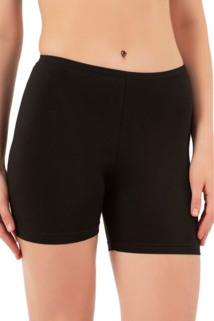 Lirona Ara Boy Likralı Pamuk Diz Üstü Pantolon Ve Etek İçi Astar Şort Tayt - Siyah