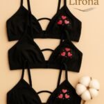 Lirona 3'Lü Paket Kız Çocuk Taşlı Pamuk Alıştırma Sütyen Büstiyer Taşlı - Siyah