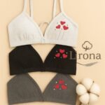 Lirona 3'Lü Paket Kız Çocuk Taşlı Pamuk Alıştırma Sütyen Taşlı - Siyah-Beyaz-Gri