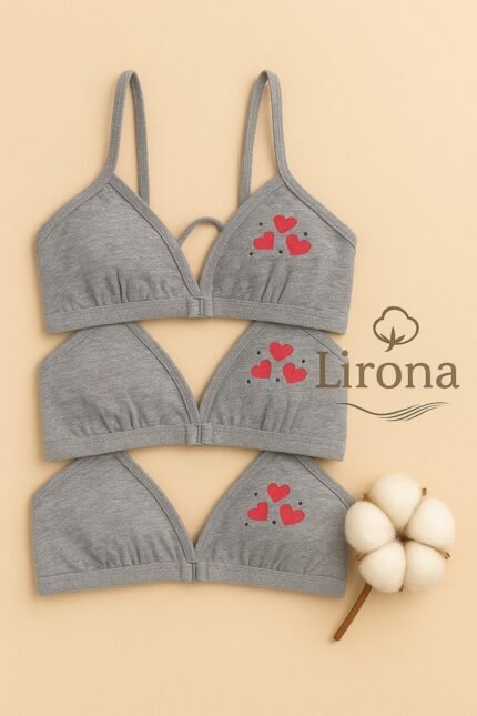 Lirona 3'Lü Paket Kız Çocuk Taşlı Pamuk Alıştırma Sütyen Büstiyer Taşlı - Kar Melanj