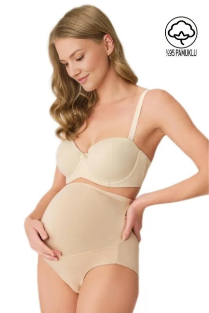 Lirona %95 Pamuklu Süprem Hamile Lohusa Yüksek Bel Bato Külot - Ten