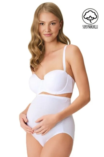 Lirona %95 Pamuklu Süprem Hamile Lohusa Yüksek Bel Bato Külot - Beyaz