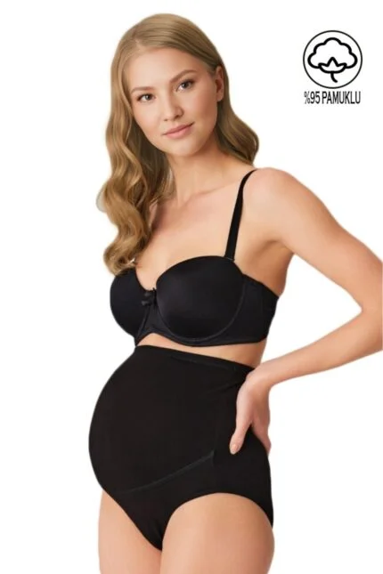Lirona %95 Pamuklu Süprem Hamile Lohusa Yüksek Bel Bato Külot - Siyah