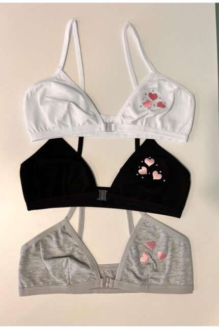 Lirona 3'Lü Paket Kız Çocuk Taşlı Pamuk Alıştırma Sütyeni Likralı Pedsiz Lastik Askılı - Karışık Renkli