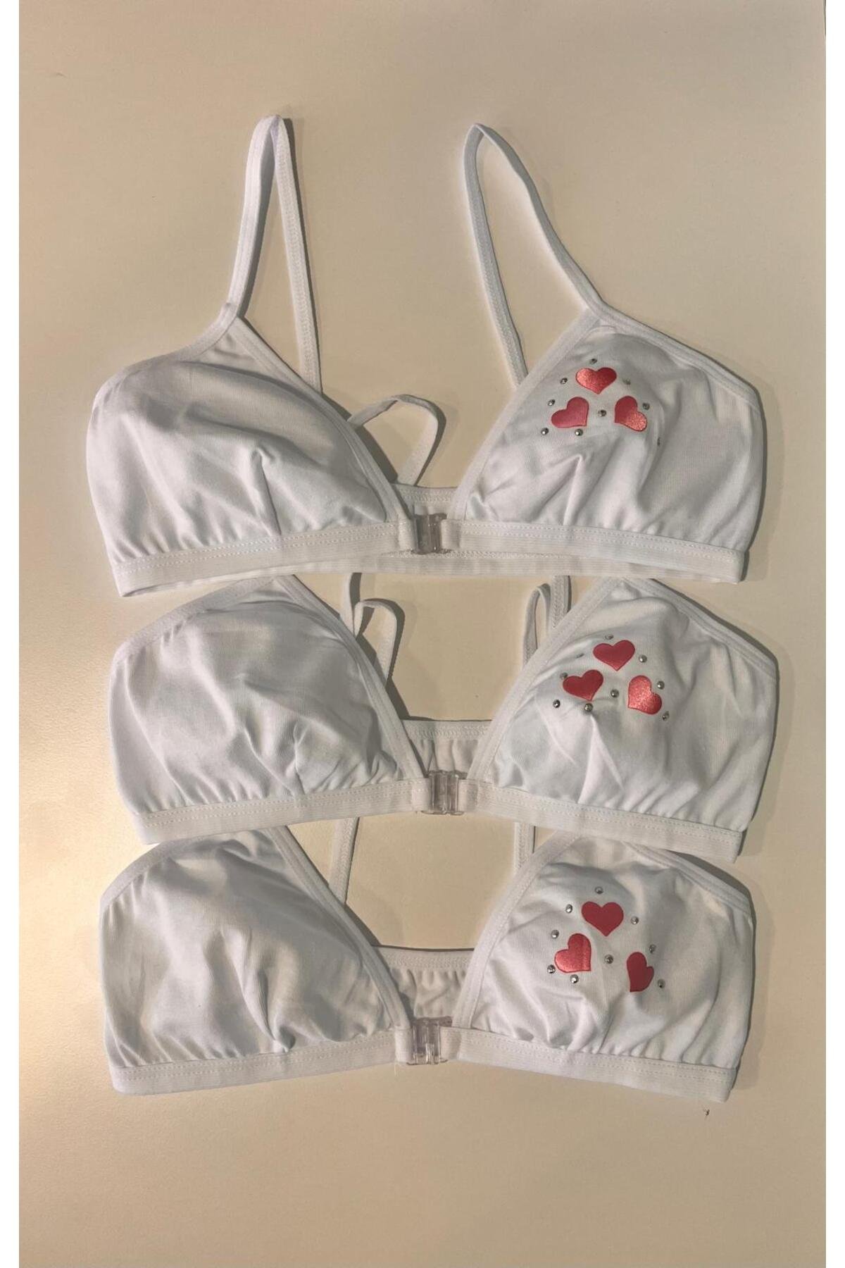 1_org_zoom-556.jpg Lirona 3'Lü Paket Kız Çocuk Taşlı Pamuk Alıştırma Sütyeni Likralı Pedsiz Lastik Askılı - Beyaz - Görsel 1