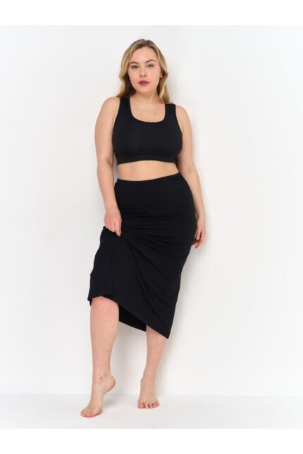 Lirona Viskon Diz Altı Uzun Etek Astar Jupon Kombinezon - Siyah