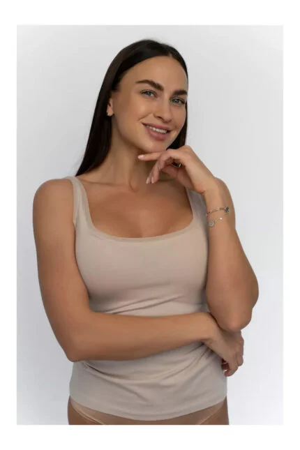 Lirona Kadın Modal Pamuk Likralı Tül Biyeli Kalın Askılı Atlet - Taş