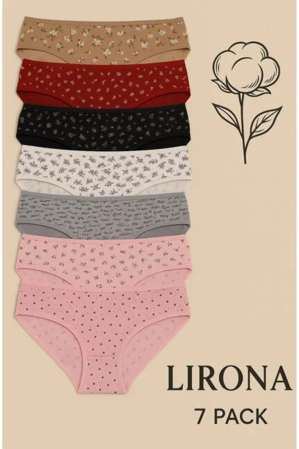 Lirona Büyük Beden Karışık Ve Düz Desen Pamuk Bato Külot - Çok Renkli