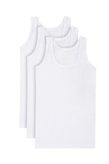 Lirona 3'Lü Paket %100 Pamuk Erkek Çocuk Ribana Atlet - Beyaz