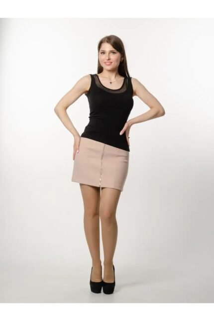 Lirona Penye Pamuk Tül Detaylı Havuz Yaka Atlet & Body - Siyah