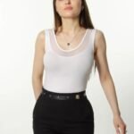 Lirona Penye Pamuk Tül Detaylı Havuz Yaka Atlet & Body - Beyaz