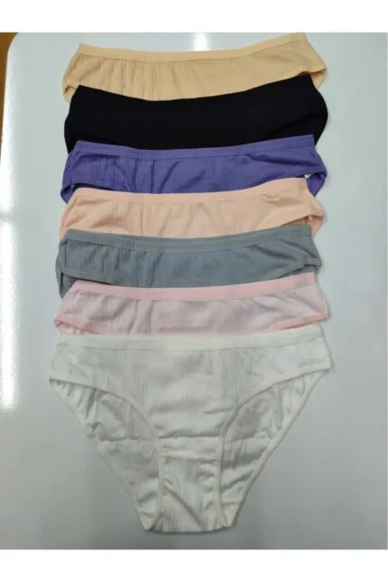 Lirona 10'Lu Paket Büyük Beden Pamuklu Fitilli Ribana Bato Külot - Çok Renkli