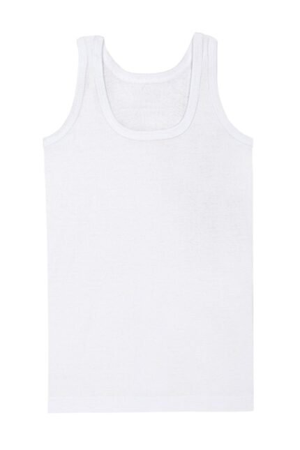 Lirona Erkek Çocuk %100 Pamuk Likrasız Örme Ribana Atlet - Beyaz