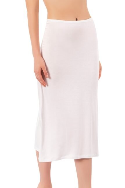 Lirona Kadın Viskon Diz Altı Uzun Etek Astar Jüpon Kombinezon - Beyaz