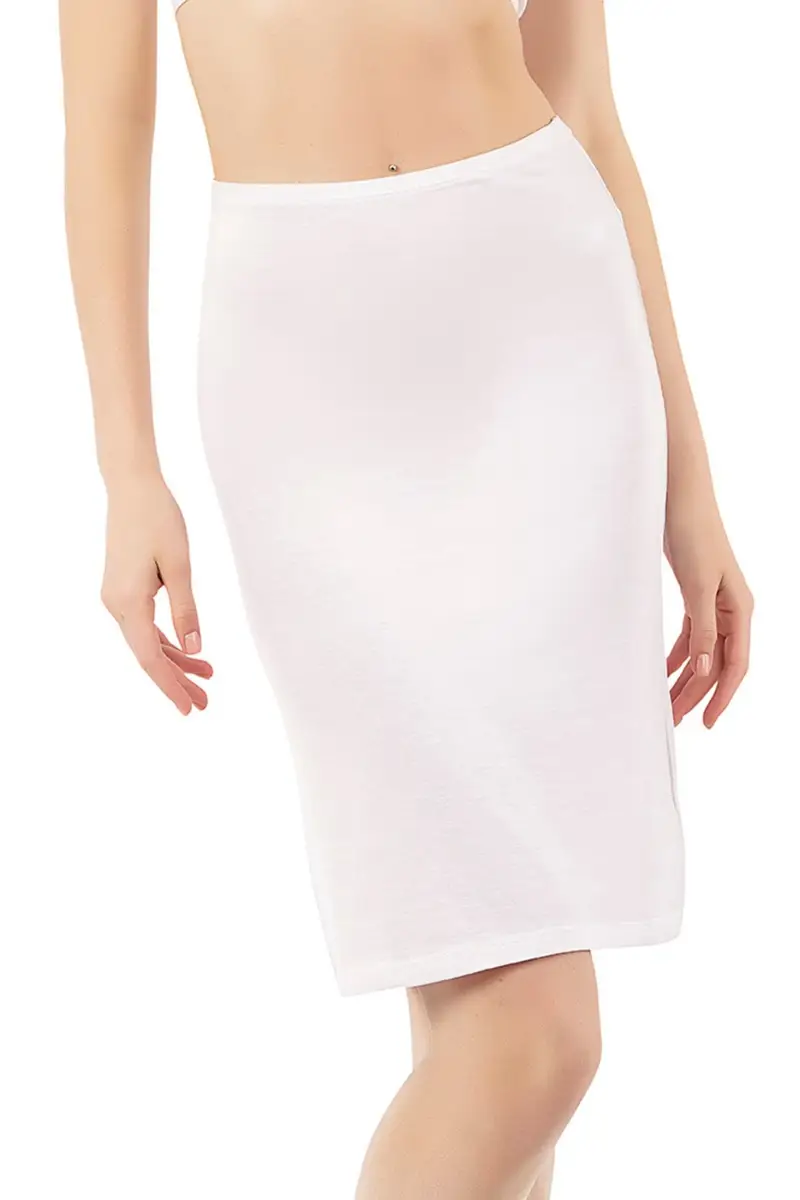 1_org_zoom-729.jpg Lirona Kadın Viskon Kumaş Diz Üstü Etek Astar Jüpon Kombinezon - Beyaz - Görsel 1