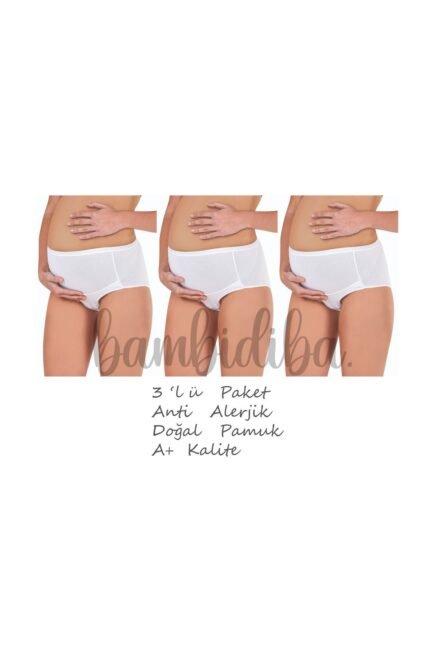 Lirona 3'lü Pamuklu Hamile Lohusa Kadın Külot - Beyaz