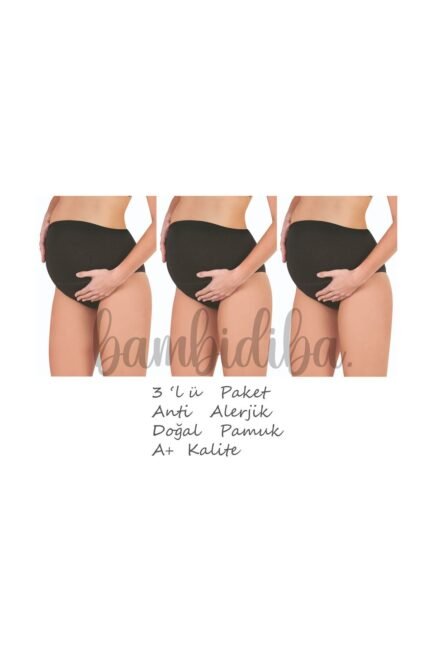 Lirona 3'lü Pamuklu Hamile Lohusa Kadın Külot - Siyah