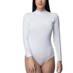 Lirona Pamuklu Dik Yaka Uzun Kollu Çıtçıtlı Örme Body - Beyaz