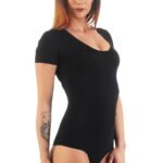 Lirona Kadın Pamuklu Kısa Kol Çıtçıtlı Body - Siyah