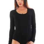 Lirona Likralı Pamuklu Uzun Kol Bisiklet Yaka Çıtçıtlı Kadın Body - Siyah